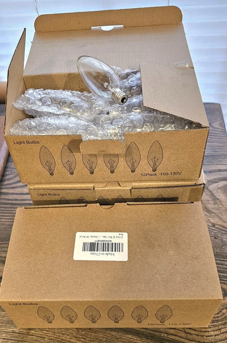 12 Pack E12 Candelabra Light Bulbs 40W B10 Chandelier Light Bulbs